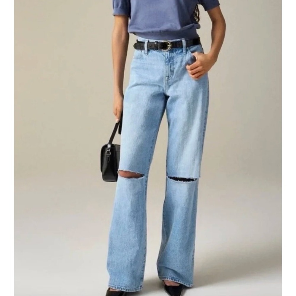 J.Crew '84 Low Rise Wide Leg Jeans Size 28P Cut Out Knee